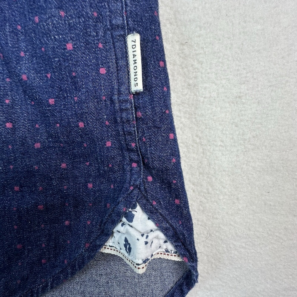 7 Diamonds Audio Tree Shirt Mens XL Blue Dots Stretch Denim Woven Button Up - Picture 6 of 14